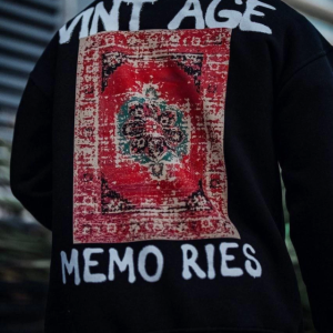 Alternative view of Oversize Bisiklet Yaka Üç İplik Baskılı SweatShirt - Siyah