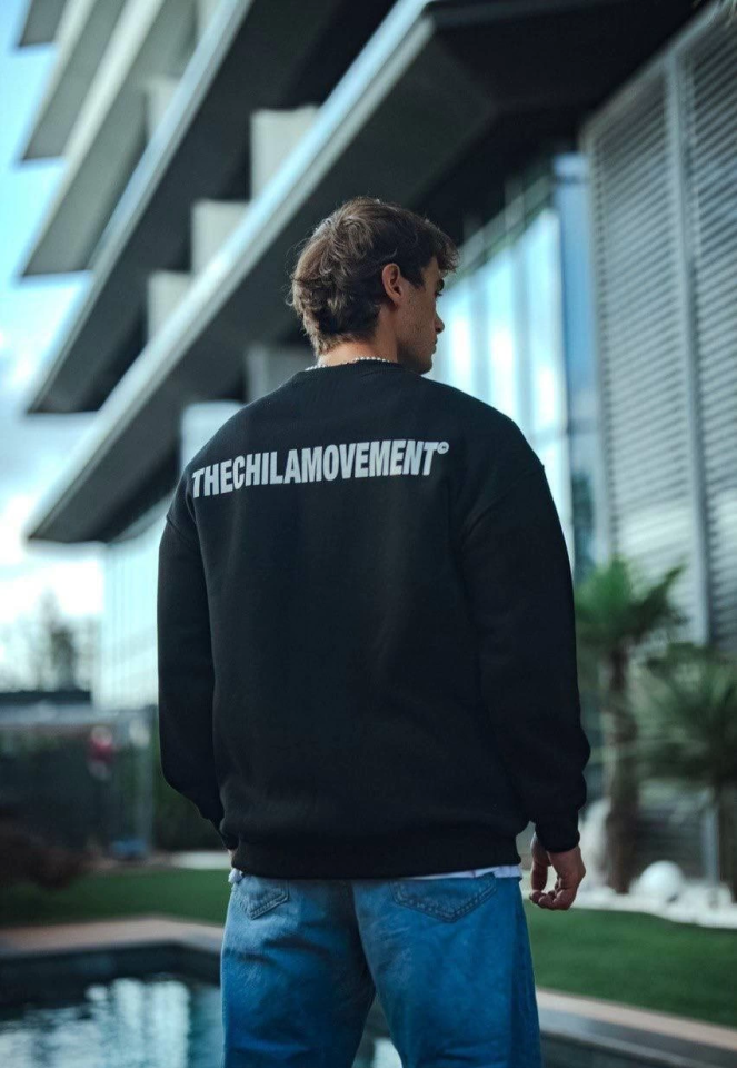 Kışlık Bisiklet Yaka Oversize Baskılı SweatShirt - Siyah - Görsel 2