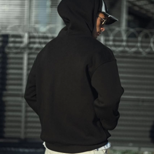 Alternative view of Üç İplik Penye Kapşonlu Basic SweatShirt - Siyah