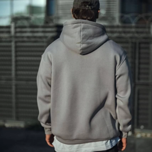 Alternative view of Üç İplik Penye Kapşonlu Basic SweatShirt - Boyalı Gri