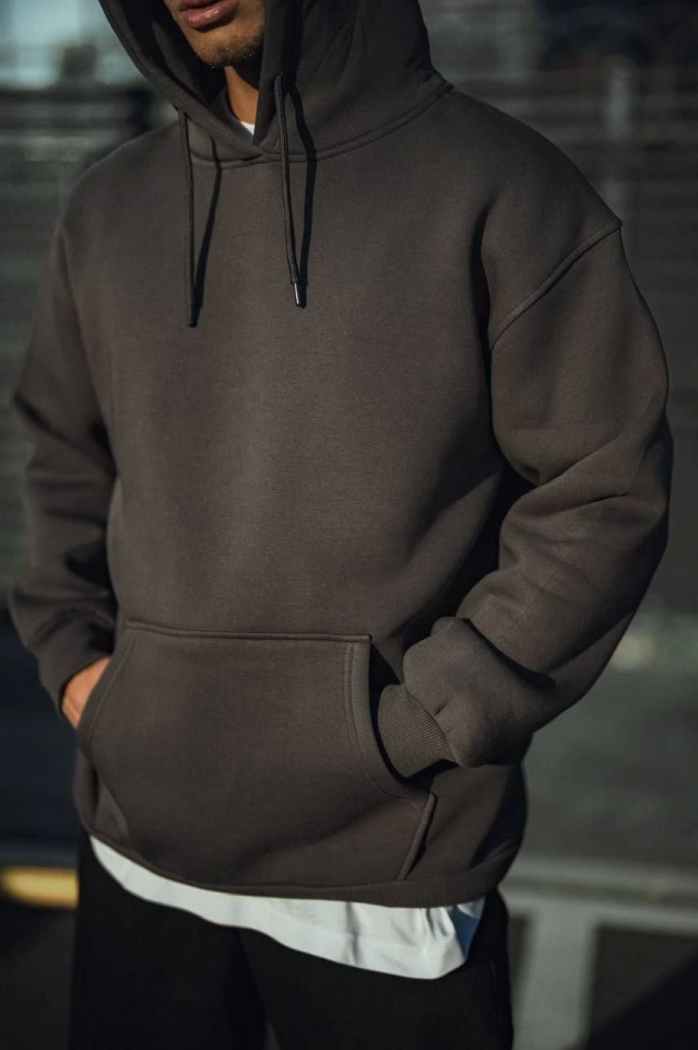 Üç İplik Penye Kapşonlu Basic SweatShirt - Antrasit - Görsel 4