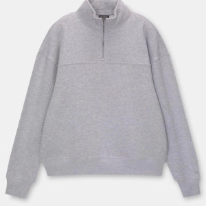 Alternative view of Oversize Yarım Farmuarlı Yakalı Basic SweatShirt - Gri