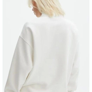 Alternative view of Unisex Uzun Kol Yarım Farmuarlı Yakalı Basic SweatShirt - Beyaz