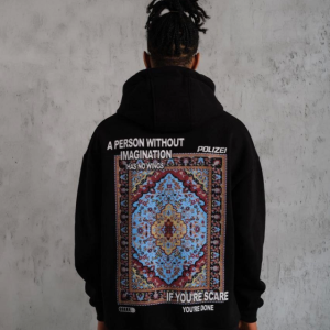 Erkek Kilim Desen Kapüşonlu - Siyah