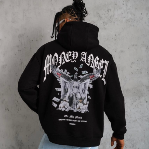Alternative view of Erkek Kordon İpli Baskılı Kapüşonlu Sweatshirt - Siyah