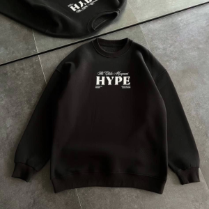 Üç İplik Bisiklet Yaka Baskılı SweatShirt - Siyah
