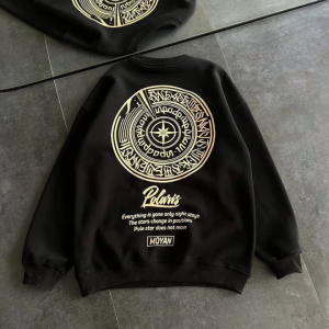 Alternative view of Kışlık Bisiklet Yaka Ön Ve Arka Baskılı SweatShirt - Siyah