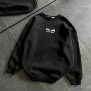Alternative view of Bisiklet Yaka Üç İplik Baskılı Oversize SweatShirt - Siyah