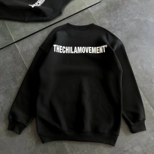 Alternative view of Kışlık Bisiklet Yaka Oversize Baskılı SweatShirt - Siyah