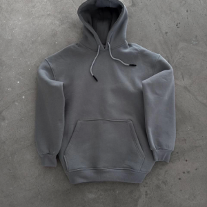 Alternative view of Kapşonlu Üç İplik Penye Basic SweatShirt - Boyalı Gri