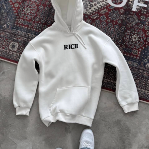 Alternative view of Uzun Kol Kapşonlu Göğüs Baskılı SweatShirt - Beyaz
