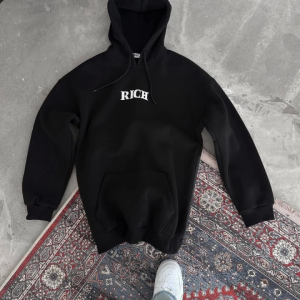 Alternative view of Uzun Kol Kapşonlu Göğüs Baskılı SweatShirt - Siyah