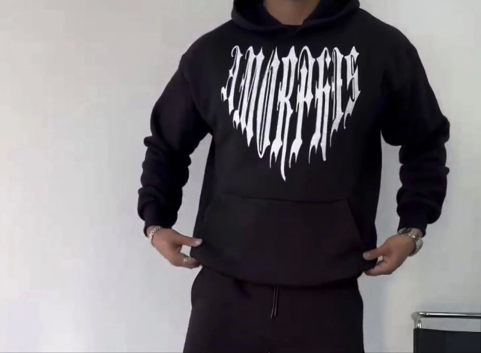 Uzun Kol Kapşonlu Baskılı SweatShirt - Siyah - Görsel 5