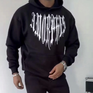 Alternative view of Uzun Kol Kapşonlu Baskılı SweatShirt - Siyah