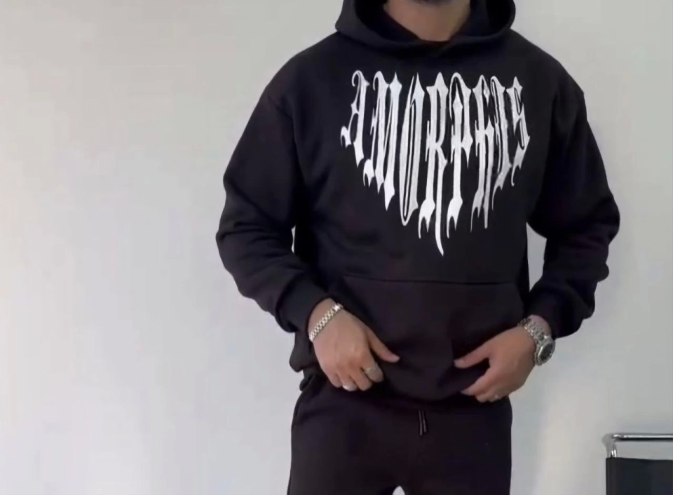 Uzun Kol Kapşonlu Baskılı SweatShirt - Siyah - Görsel 3