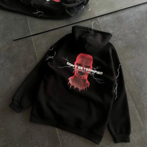 Alternative view of Üç İplik Kapşonlu Baskılı Oversize SweatShirt- Siyah