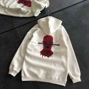 Alternative view of Üç İplik Kapşonlu Baskılı Oversize SweatShirt- Beyaz
