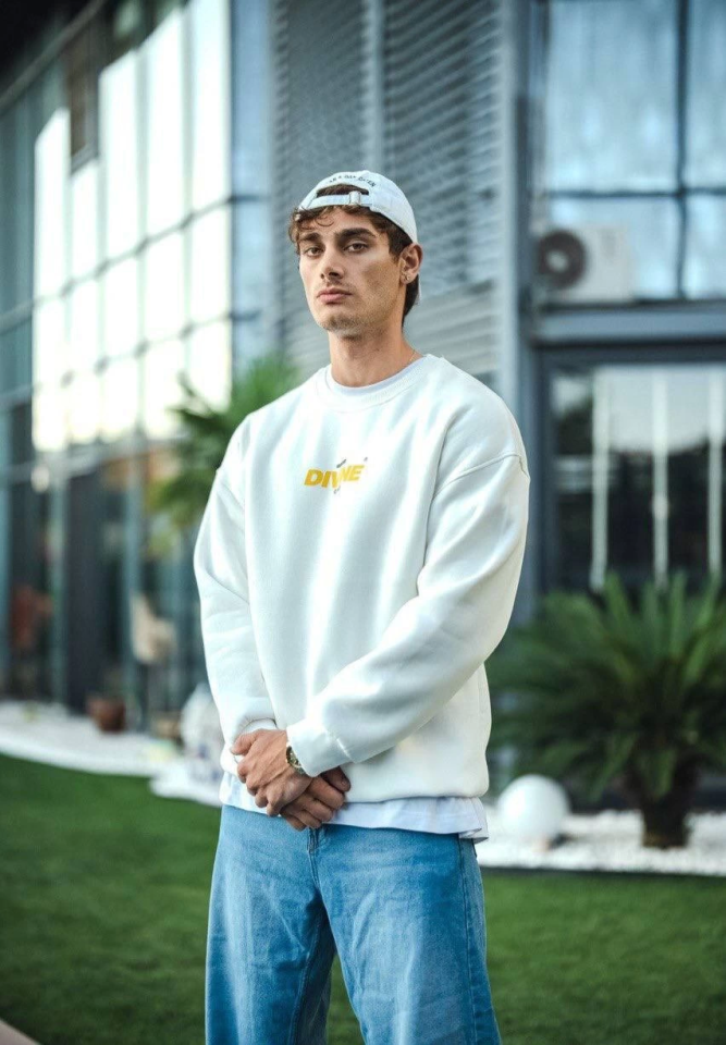 Kışlık Bisiklet Yaka Baskılı SweatShirt - Beyaz - Görsel 3