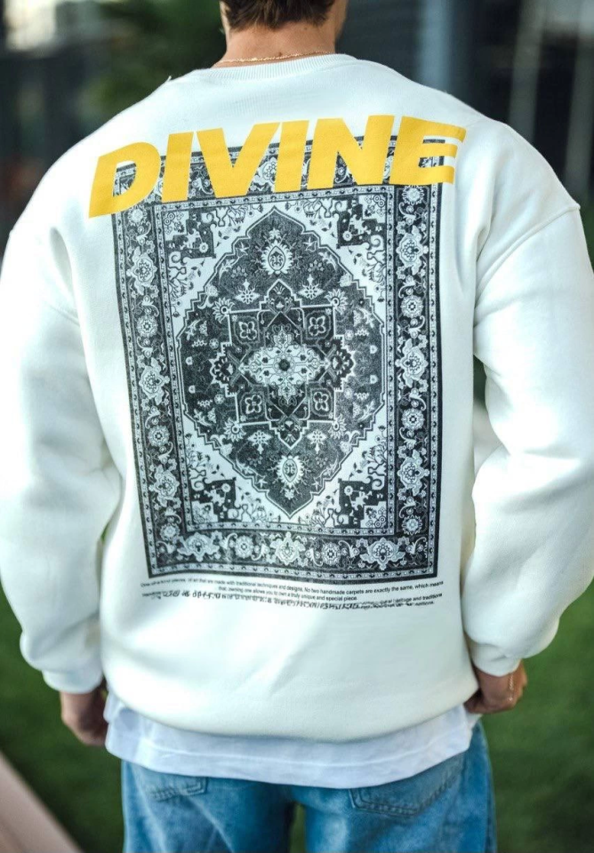 Kışlık Bisiklet Yaka Baskılı SweatShirt - Beyaz - Görsel 2