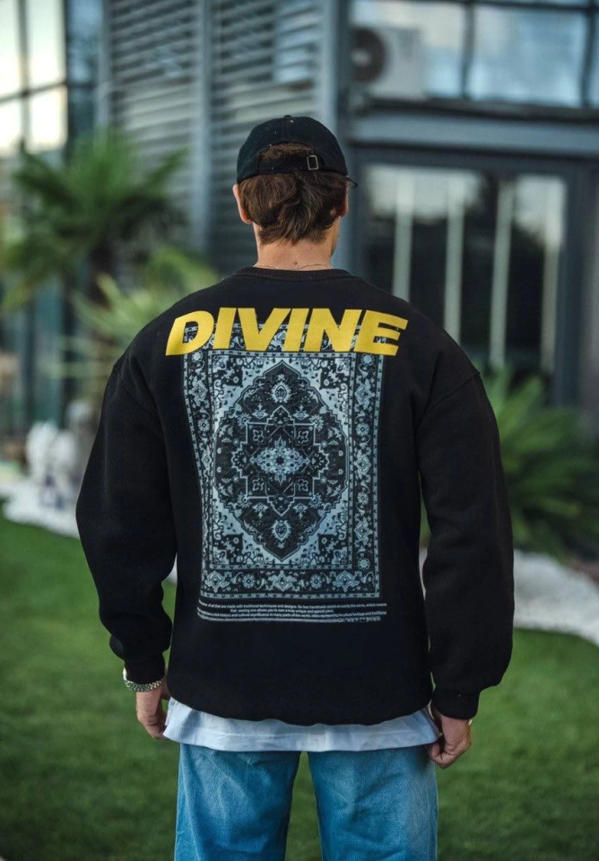 Kışlık Bisiklet Yaka Baskılı SweatShirt - Siyah - Görsel 3