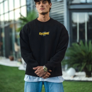 Alternative view of Kışlık Bisiklet Yaka Baskılı SweatShirt - Siyah