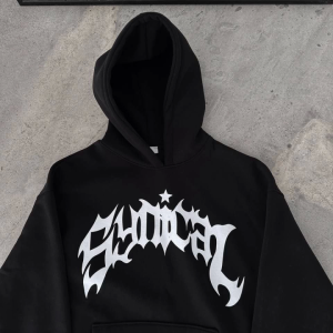 Alternative view of Üç İplik Kapşonlu Baskılı Oversize SweatShirt- Siyah