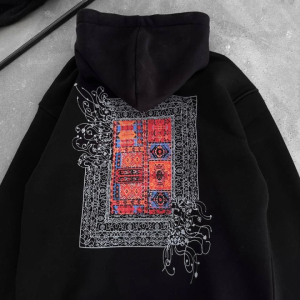 Alternative view of Uzun Kol Kapşonlu Ön Ve Arka Baskılı SweatShirt - Siyah
