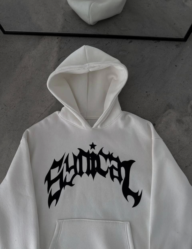 Kışlık Kapşonlu Baskılı Oversize SweatShirt- Beyaz - Görsel 3