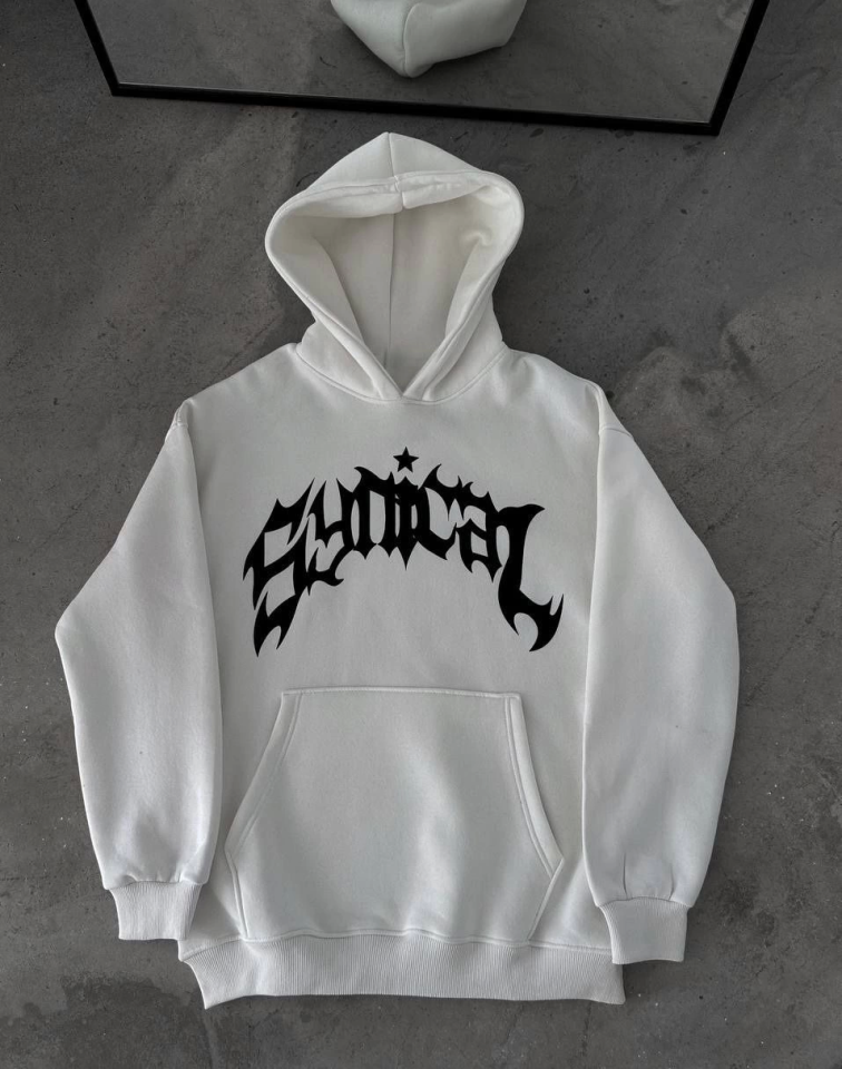 Kışlık Kapşonlu Baskılı Oversize SweatShirt- Beyaz - Görsel 2