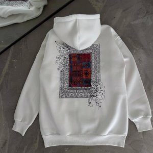 Alternative view of Uzun Kol Kapşonlu Ön Ve Arka Baskılı SweatShirt - Beyaz