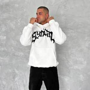 Alternative view of Unisex Üç İplik Kapşonlu Baskılı SweatShirt - Beyaz