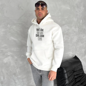 Kışlık Üç İplik Kapşonlu SweatShirt - Beyaz