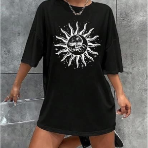 Alternative view of Bisiklet Yaka Baskılı T-shirt - Siyah