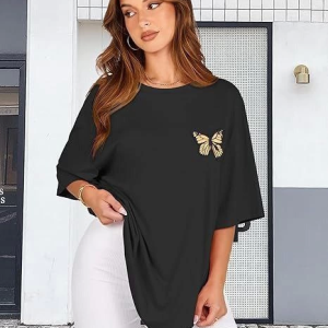 Alternative view of Bisiklet Yaka Baskılı T-shirt - Siyah