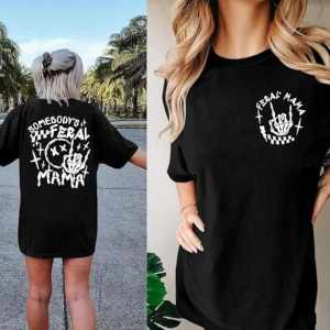 Alternative view of Bisiklet Yaka Baskılı T-shirt - Siyah