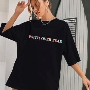 Bisiklet Yaka Baskılı T-shirt - Siyah
