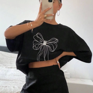 Baskılı Oversize T-shirt - Siyah