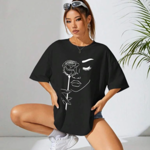Alternative view of Baskılı Oversize T-shirt - Siyah