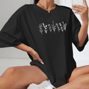 Baskılı Oversize T-shirt - Siyah