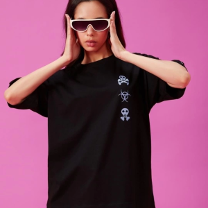 Alternative view of Baskılı Oversize T-shirt - Siyah
