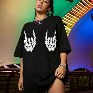 Alternative view of Baskılı Oversize T-shirt - Siyah