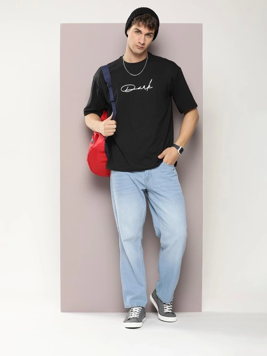 Erkek Baskılı Oversize T-shirt - Siyah - Görsel 5