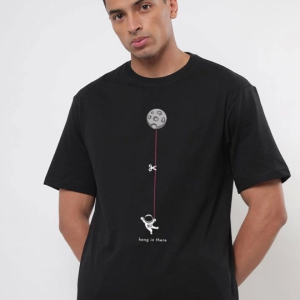 Erkek Baskılı Oversize T-shirt - Siyah