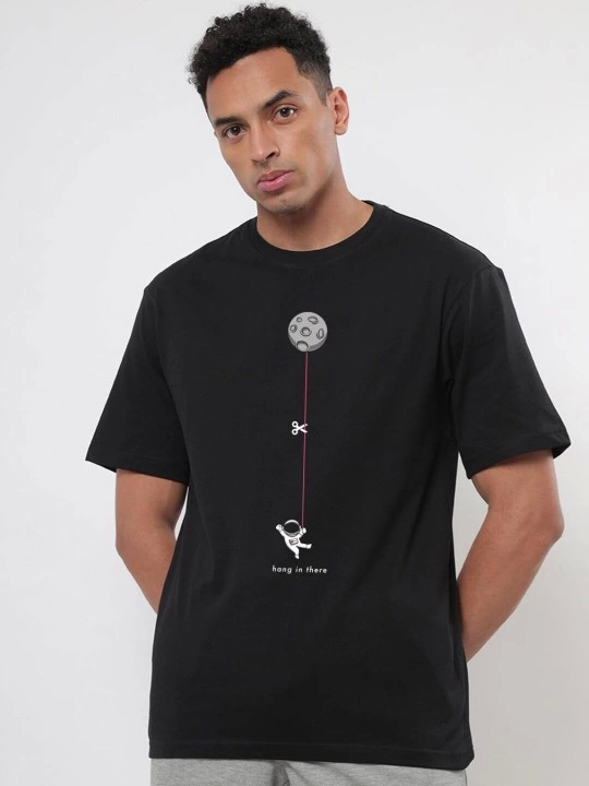 Erkek Baskılı Oversize T-shirt - Siyah - Görsel 4