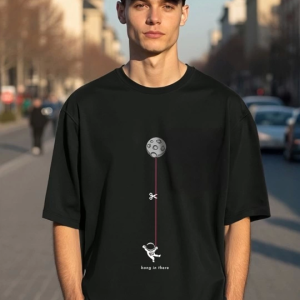 Alternative view of Erkek Baskılı Oversize T-shirt - Siyah