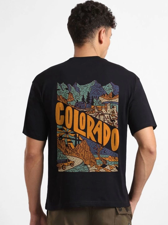 Erkek Baskılı Oversize T-shirt - Siyah - Görsel 2