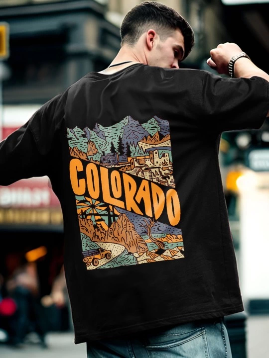 Erkek Baskılı Oversize T-shirt - Siyah - Görsel 4