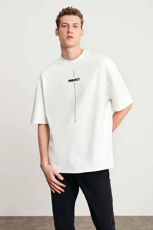 Unisex Baskılı Oversize T-Shirt - Beyaz - Görsel 5