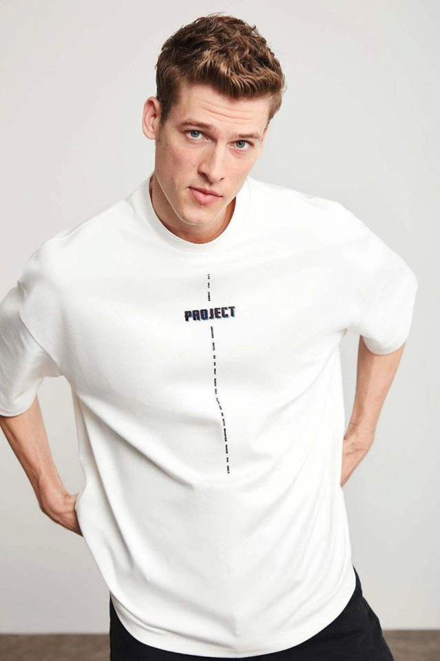 Unisex Baskılı Oversize T-Shirt - Beyaz - Görsel 2