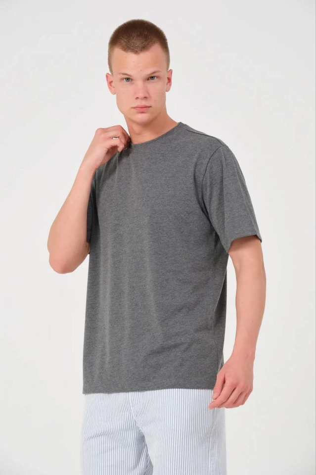 Erkek 24/1 Düz A Kalite Oversize T-shirt - Antrasit - Görsel 4